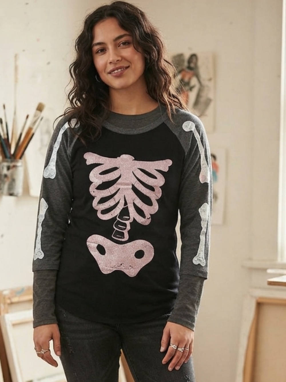 Woman's Halloween Glow in the Dark shirt Size Small